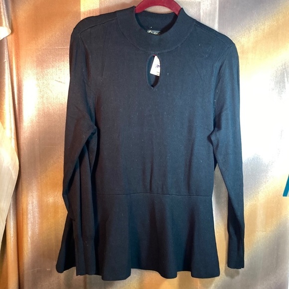 Black Thalia Sodi sweater with keyhole neck and peplum waist. 42” chest. 123 - Picture 1 of 6